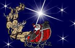 St Nick or Santa Claus and his sleigh with tini raindeer.